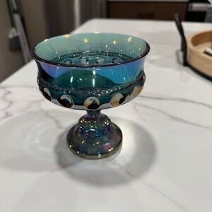 Vintage Carnival Glass Compote Art Glass Indiana Iradescent